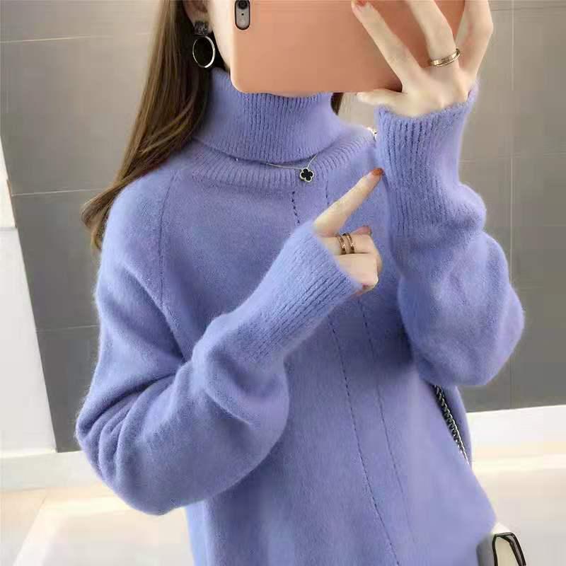 Women Solid Turtleneck Thicken Warm Pullover Sweater Loose Office Short Bottoming Shirt