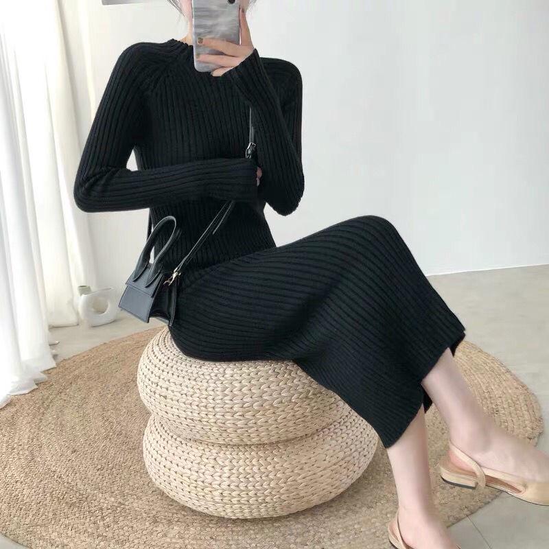 Autumn Winter Warm Women Sweater Dress Fashion Slim Knitted Dress Long Sleeves Female Dresses