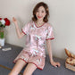 Silk pajamas summer two-piece set long-sleeved female sweet home clothes cute fruit pajamas female