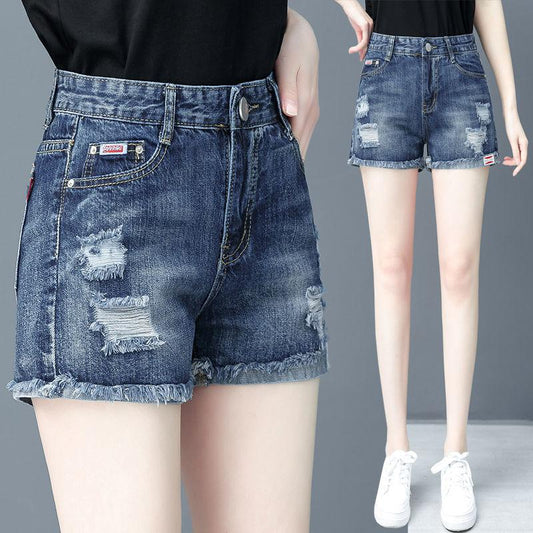 WTEMPO High Waist Denim Shorts Women Loose Spring and Summer Wide Leg A-line Thin Curled Bottom Casual Shorts