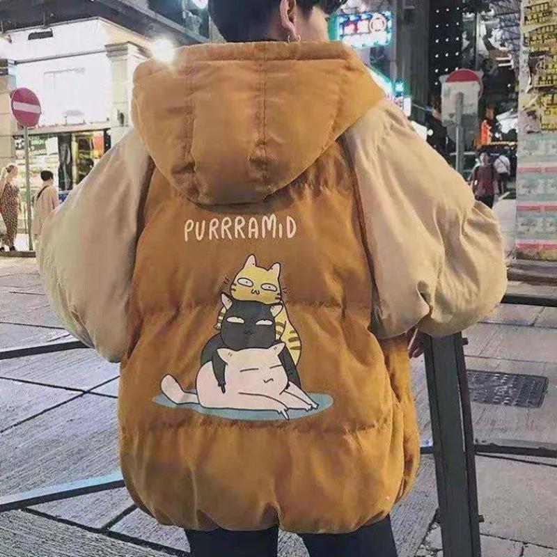 Printed Pattern Men's Cotton Winter Jacket Cotton Jacket Short Thick Padded Jacket Student Korean Casual Loose Down Jackets Bread Service