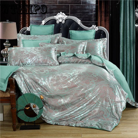 Tencel Embroidery Bedding Set Jacquard Duvet Cover Bed sheet Pillowcase Bed Linen Queen