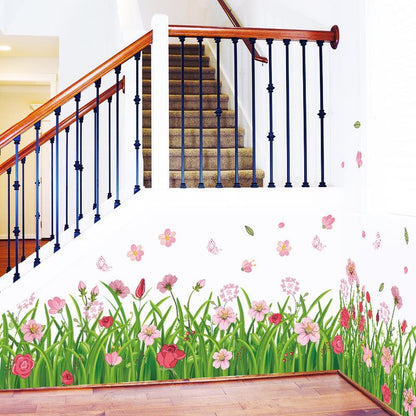 Floral flower skirting wall sticker room staircase background decoration removable stickers