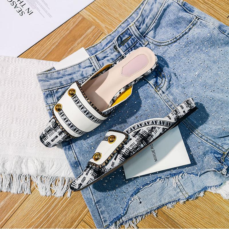 Personality Half Slippers Female Wild Baotou Muller Flat Shoes Lazy Outside Penetration Air Sandals Autumn