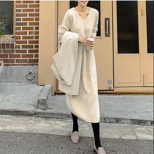 Autumn and Winter Long Sweater Skirt Over The Knee All-match Women's Pullover Long Sleeve Loose Large Size Sweater