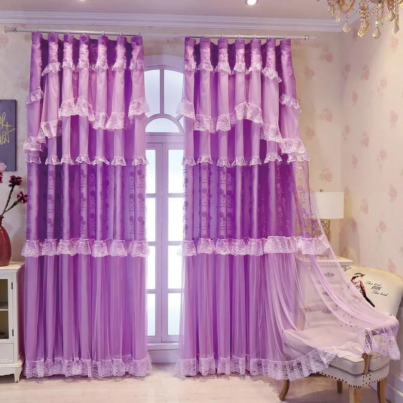 Simple and Modern Princess Style Lace Net Red Shade Curtains for Living Room and Bedroom Curtains (150×270cm)