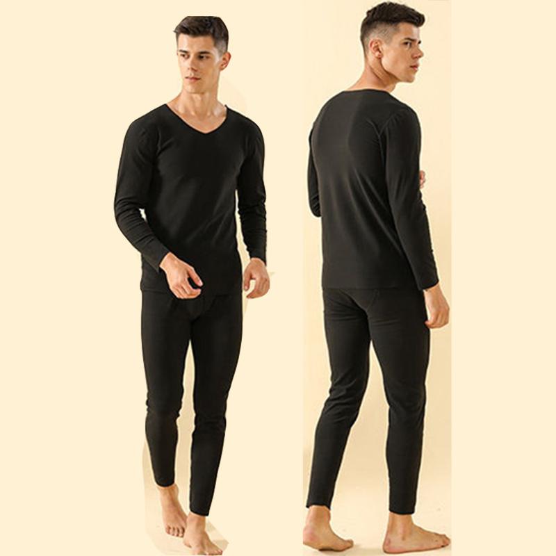 Men Winter Autumn Thermal Underwear Tight High Elasticity Wearable Comfortable Versatile Soft Lining V-neck Male Pajamas Spring Long Sleeve Breathable