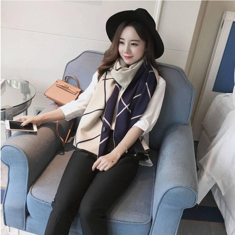 Women Wool Blend Long Scarf Tassels Warm Scarves Soft Wrap Shawl