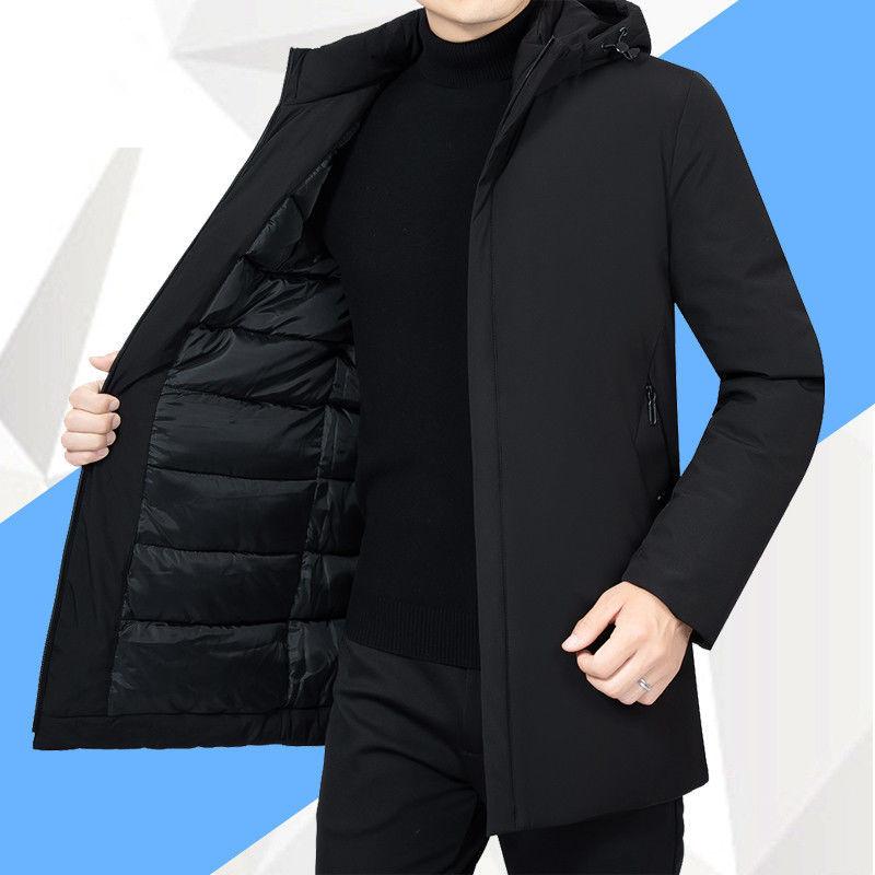 Mid-length Padded Jacket Men's Winter Jacket Down Padded Jacket Plus Velvet Thick Winter Padded Jacket Tide