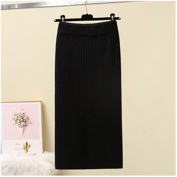 Women Split Knitted Skirt Long Bag Hip Bodycon Skirt Elastic Knitting Maxi Pencil Skirt Female