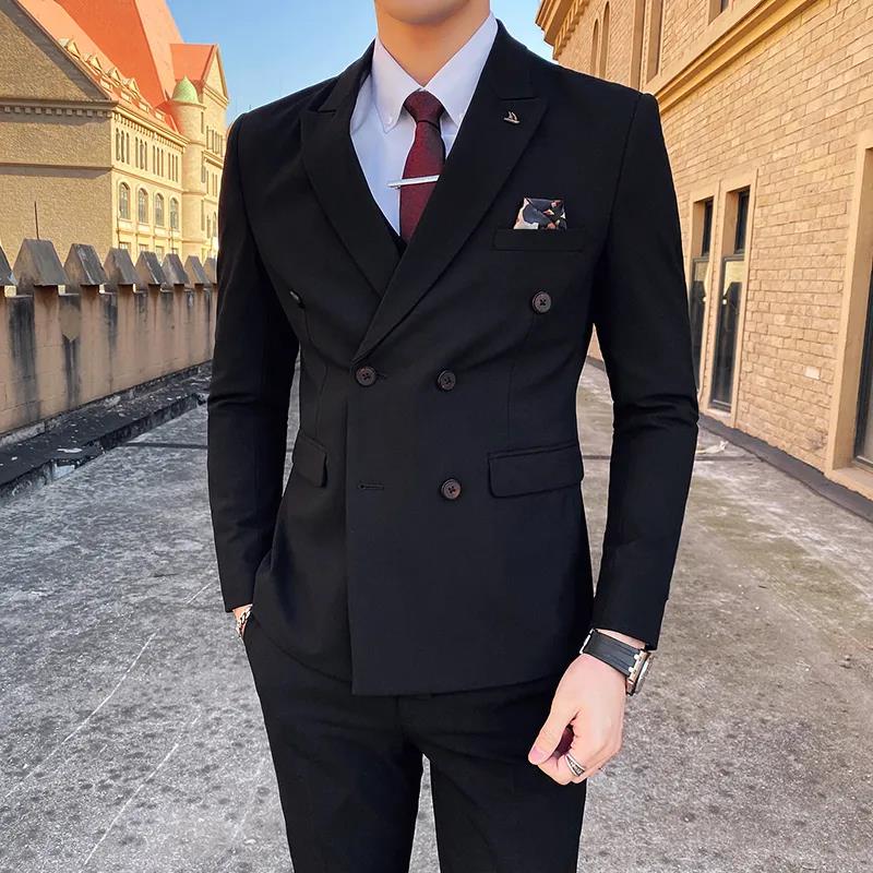 Double Breasted Suit Fit Handsome Groom Best Man Dress Host Suit Jacket Trousers Suit