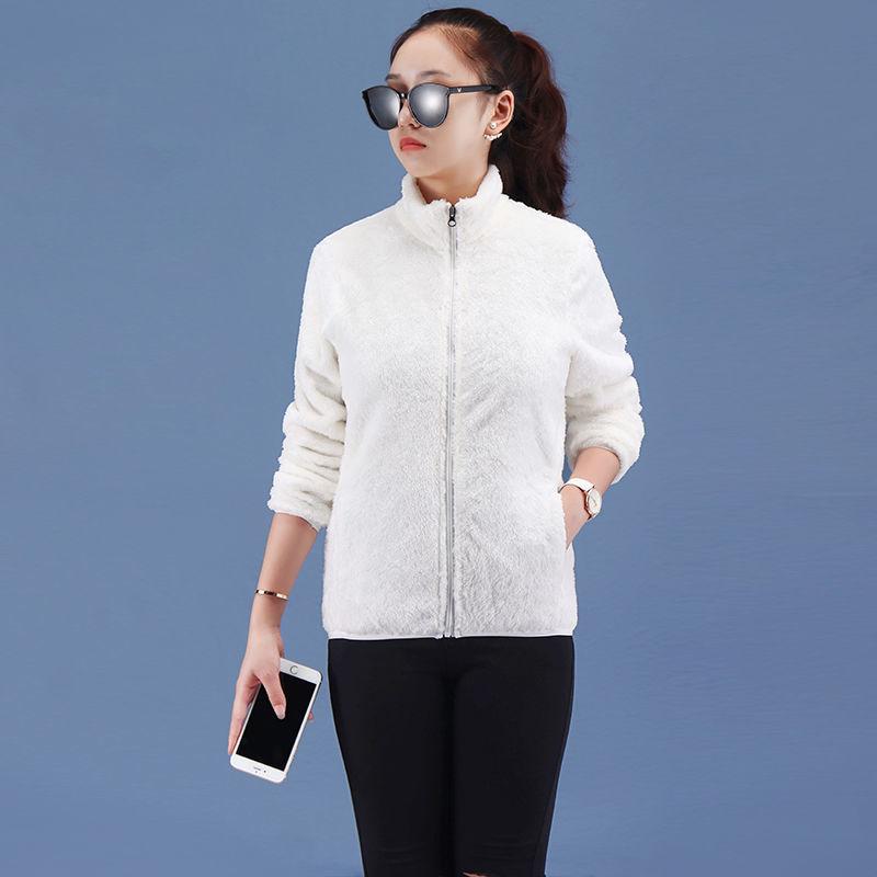 Autumn and Winter Plus Size Jacket Women's Stand-up Collar Plus Velvet Thick Double-sided Coral Fleece Fleece Short 2021 Polar Fleece Sweater