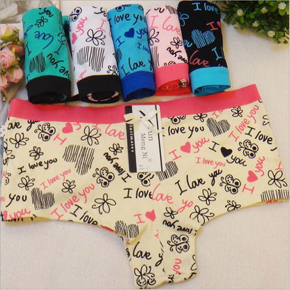 6 Pcs Woman Underwear Print Boyshort Sexy Briefs Cute Girls Panties Ladies Cotton Knickers