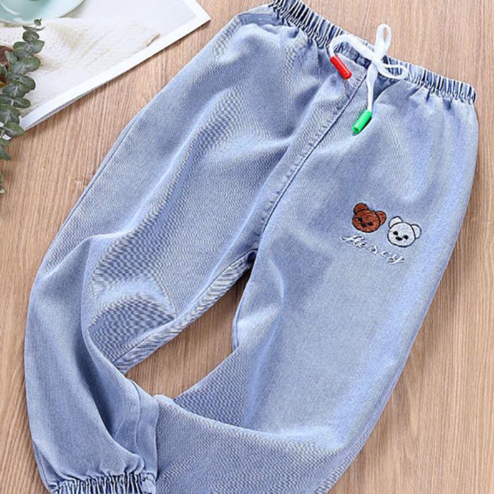 Children's Mosquito Pants Boys and Girls Spring and Autumn Thin Sports Jeans Embroidery Casual Pants Knickerbockers Denim