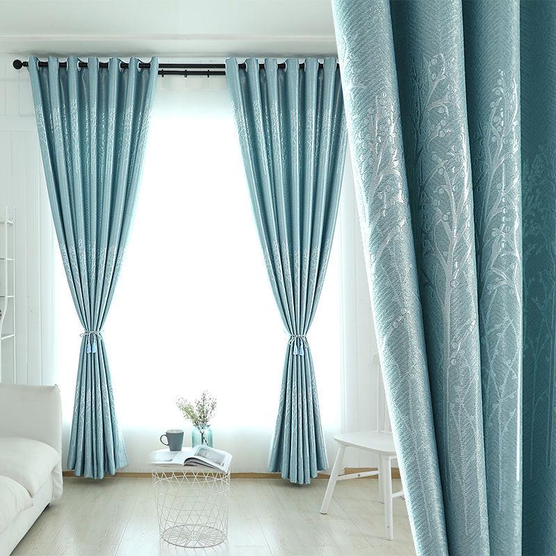 Thickened Blackout Curtains Finished Perforated Balcony Bay Window Bedroom Living Room Simple Free Perforated Printed Curtain Fabric (1 Piece)