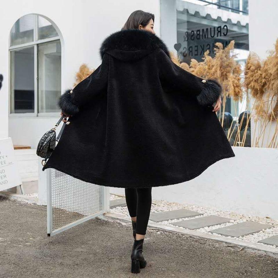 Winter High-end Imitation Fur Coat Women's Slim Thicker Loose  Cotton Top Particle Sheep Shearing Women's Hooded Fox Fur  Coat