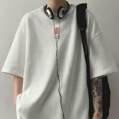 Chinese Style Summer Short-sleeved T-shirt Men's Loose Lazy Round Neck Couple Half-sleeved Shirt