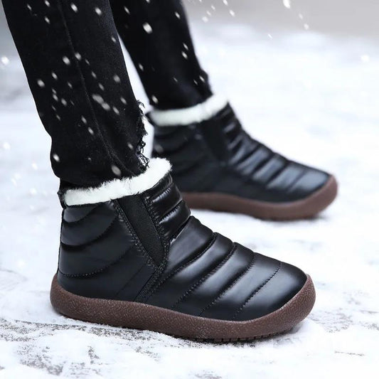 Children's Cotton Shoes Waterproof Anti-skid Short Boots Kid's Plus Size Solid Color Plush Snow Boots