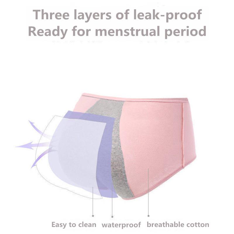 2 PCS Women's Leak-proof UnderwearMenstrual Period Pure Cotton Panties Mid-high Waist Period Underpants Solid Breathable Ladies' High-waist Briefs