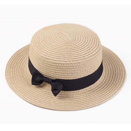 Lady Boater sun caps Ribbon Round Flat Top Straw beach hat Panama Hat summer hats for women straw