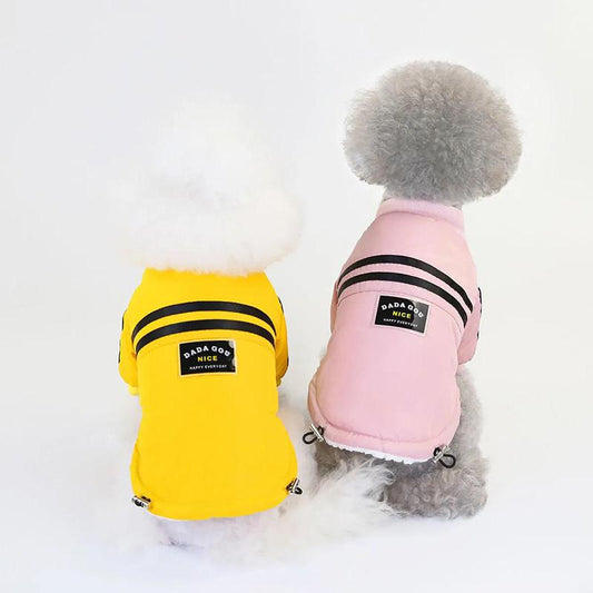 Dog's Clothes Autumn and Winter Sports Two-legged Cotton-padded Jacket Teddy Small Dog Pet Winter Clothing Warm Padded Coat Pink Yellow Outerwear