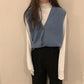 Vest Women's Outer Wear Korean Knit Bottoming Shirt Short Solid Color Button Top V-neck Loose Vest Autumn