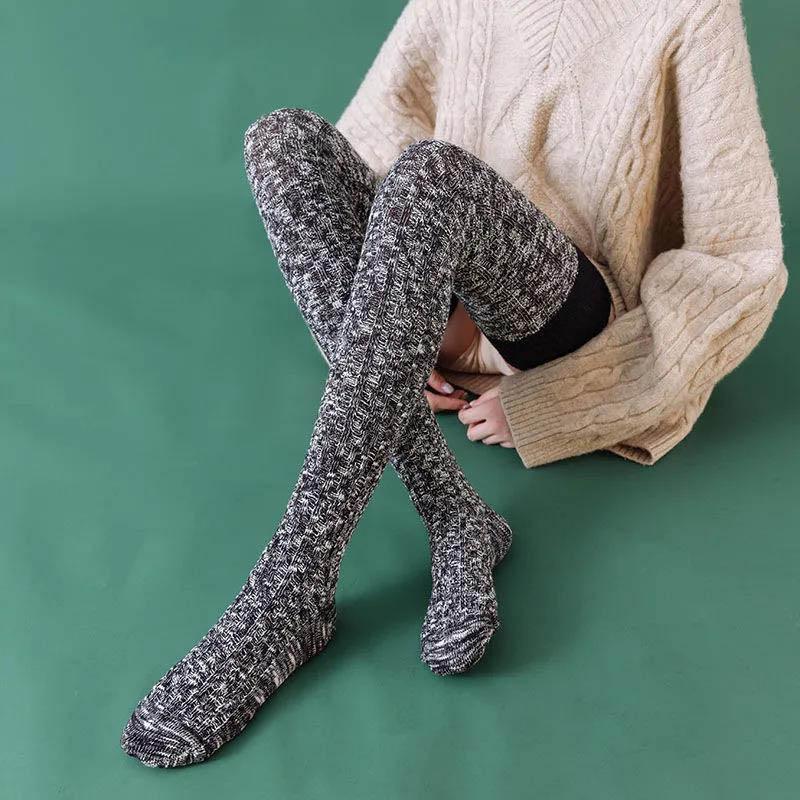 Over The Knee Paddler Female Thickened Plus Legs Student Thick Wool Knit Autumn and Winter Warm High Tube Thigh Socks