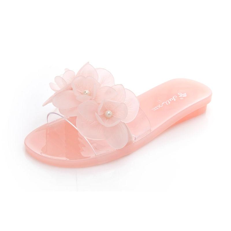 Flower Jelly Crystal Slippers Summer Ladies Fashion Transparent Outer Wear Non-slip Sandals Flip Flops