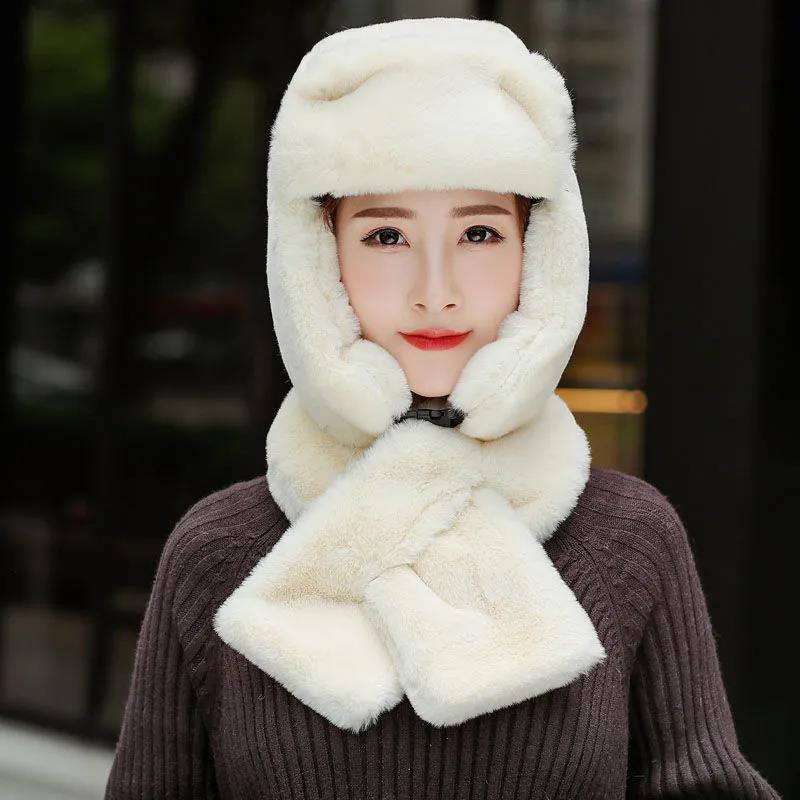 Women's Hat Winter Korean Version Plus Velvet Cold Proof Hat Winter Cycling Ear Protection Thick Windproof Warm Cute Hat Solid Long Ear Cap Fedoras