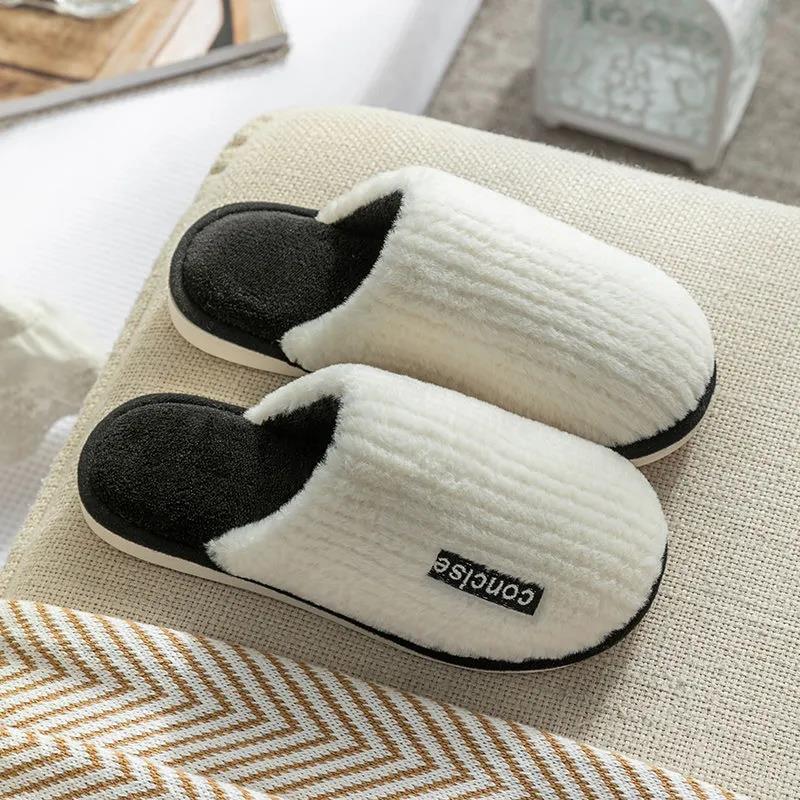 Autumn and Winter Pure Cotton Slippers Indoor Non-slip Soft-soled Shoes Warm Simple Plush Cotton Shoes