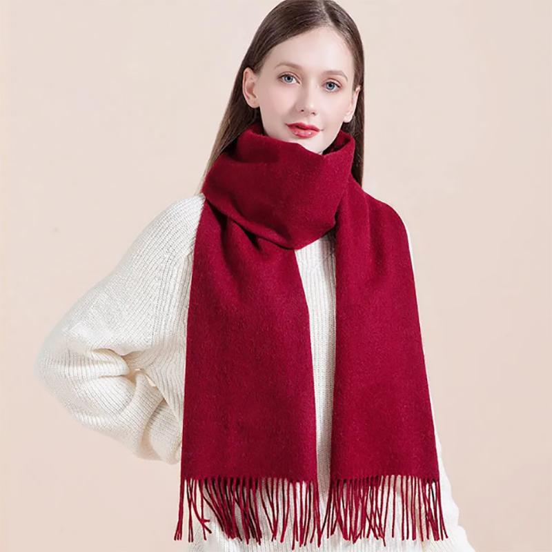 Wool Scarf Women's Winter Warm All-match High-end Thick Cashmere Shawl Solid Color Bib