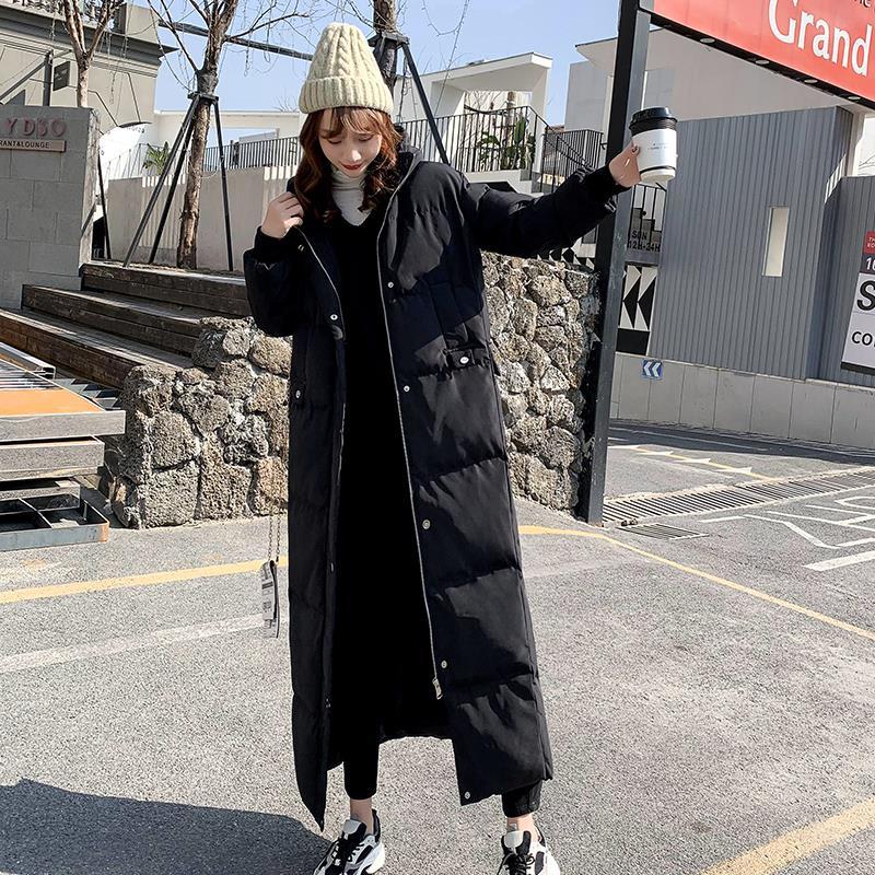 Winter Warm Down Padded Jacket Women's Loose Super Long Style Knee-to-ankle Padded Bread Jacket Stand-up Collar Hooded Down Jacket Sleeves Slim Fit