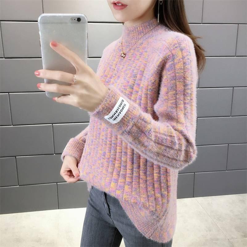 Autumn and Winter Half High Neck Mohair Base Shirt Thick Loose Pullover Young Women Wear Tops Inside and Outside