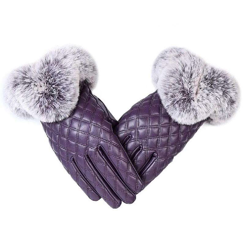 Women's Winter Gloves Warm Leather Touch Screen Mittens Outdoor Riding Gloves Thick Velvet Outer Circle Plush Thermal Gloves Breathable Waterproof