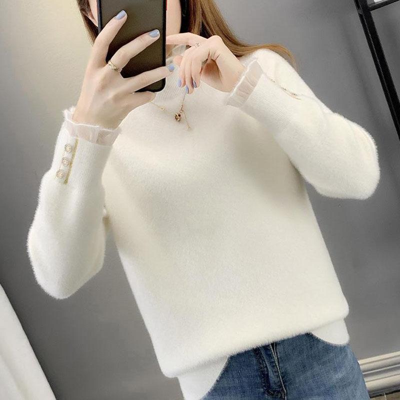 Autumn and Winter Mohair Half Turtleneck Sweater Thick Loose Solid Color Shirt Fashion Casual Women Bottoming Dress