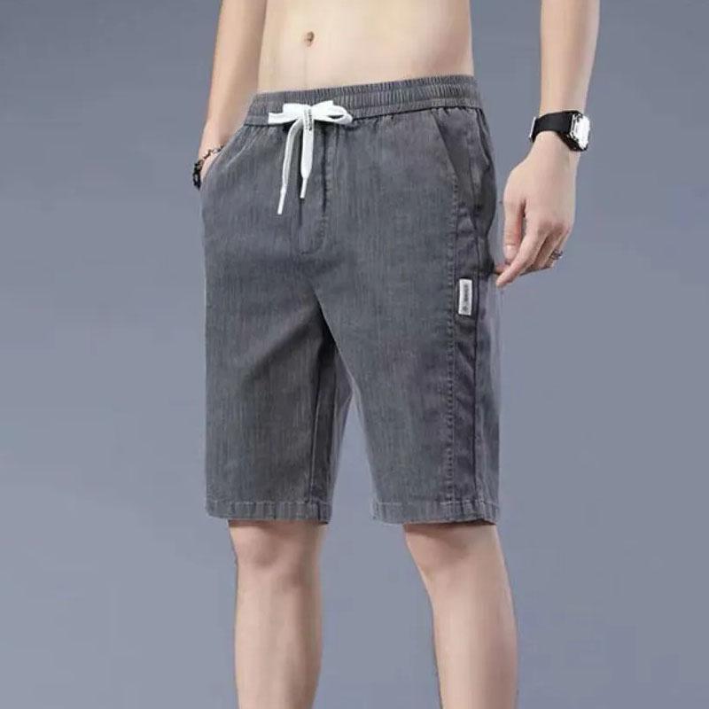 Ice Silk Denim Shorts Men's Summer Thin Workwear Casual Pants Straight Loose Men's Five-point Pants Modified Legs Low Waist Elastic Tie Shorts