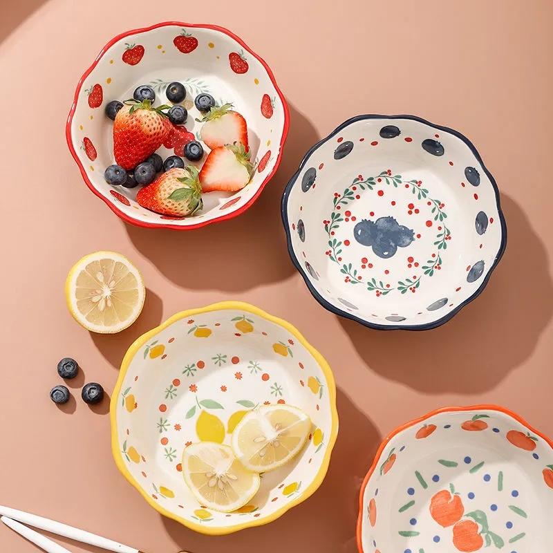 Ceramic Salad Bowl Cute Porcelain Bowl Rice Bowl Creative Small Bowl Household Bowl Single Dessert Bowl Fruit Plates