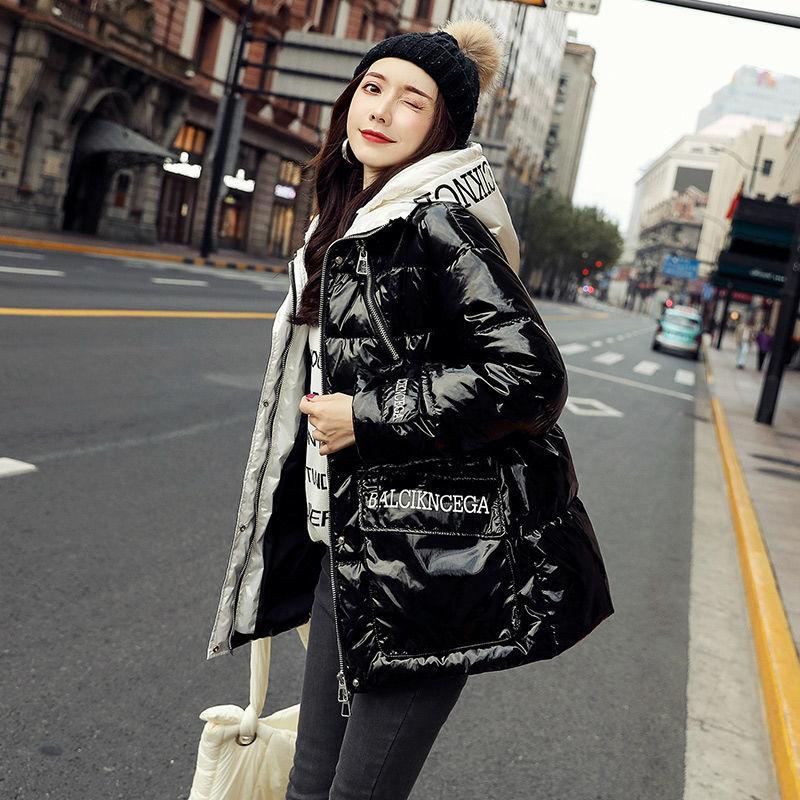 Winter Down Jacket Shiny Korean Version of White Duck Down Thick Loose Short Waist Slimming Hooded Fashion Jacket