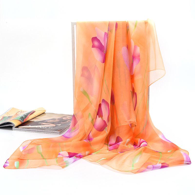 Femme Silk Scarves Silk Scarf Women Floral Printing Long Soft Wrap Scarf Ladies Shawl Woman