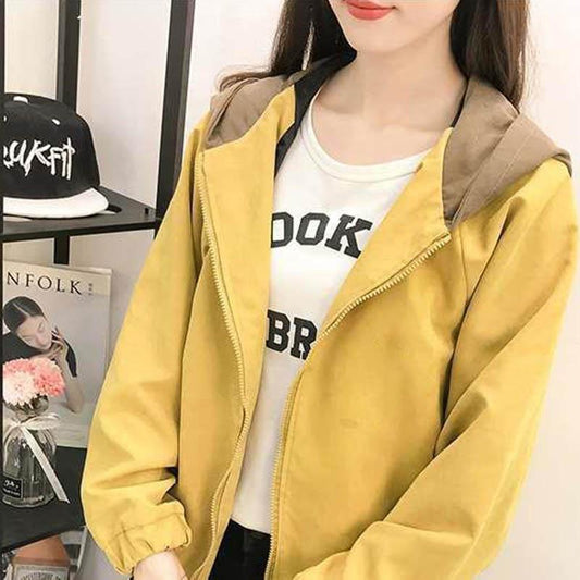 Spring and Autumn Hooded Casual Windbreaker Loose All-match Baseball Uniform Jacket Women