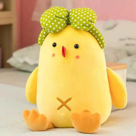 Children's Plush Toys Soft Yellow Chicken Plush Toy with Bow Children's Creative Birthday Gift Children's Cloth Doll Bed Accessories