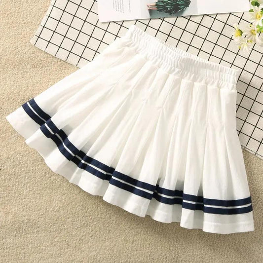 Girls' Pleated Skirt Korean High Waist Skirt Spring Summer School Skirt Children's Striped Performance Skirt