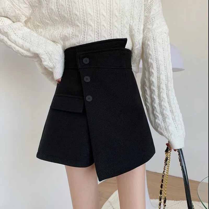 Autumn and Winter Woolen Shorts Women's Wild High-waist Trousers Wear A-line Boots Pants Casual Slim Trousers