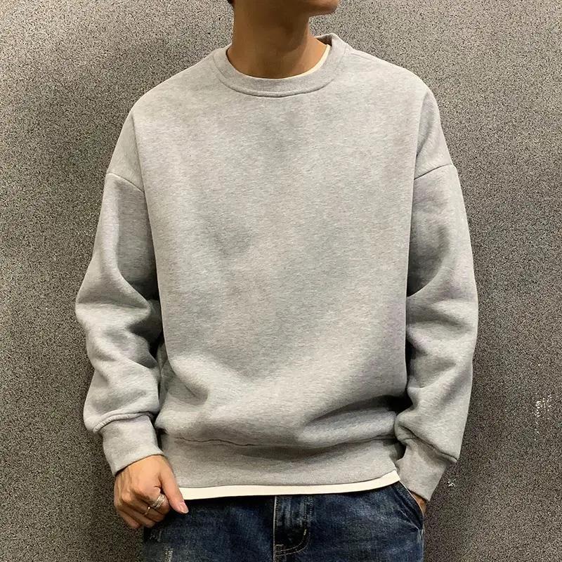 Sweater Male Plus Velvet Spring Autumn Men's Loose Thin Section Solid Color Long Sleeve Pullover