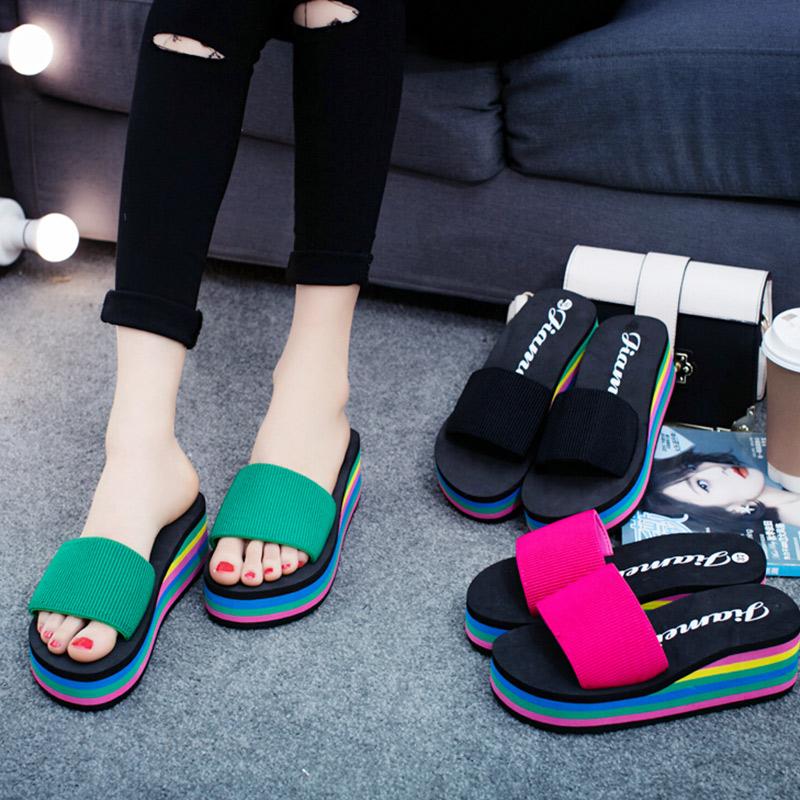 Slippers Women's Summer Thick-soled Foam-soled Shoes Drag Sandals Student Flip-flops Women's Beach Shoes High-heeled Wedge