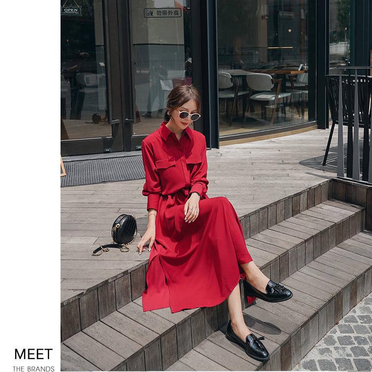 Business Chic Women Shirt Dress with Button Up Long Sleeve Spring Summer Dress Office Lady Outfit