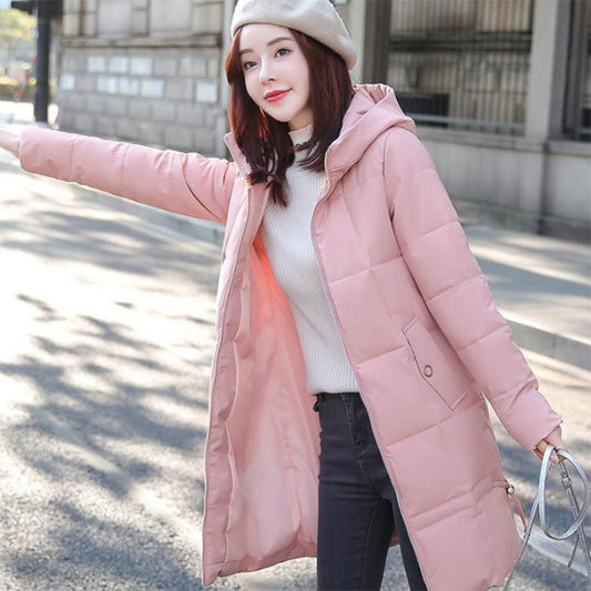 Women's Winter Korean Loose Quilted Coat Warm Stand-collar Down Jacket Women's Glossy Mid-length Down Jacket