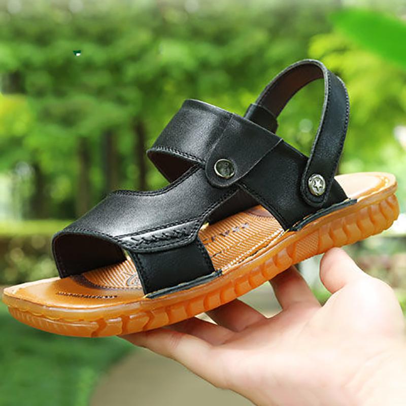 First Layer Cowhide Men's Sandals Tendon Sole Leather Beach Shoes Summer Leisure Sandals and Slippers Non-slip Soft Sole Sandals