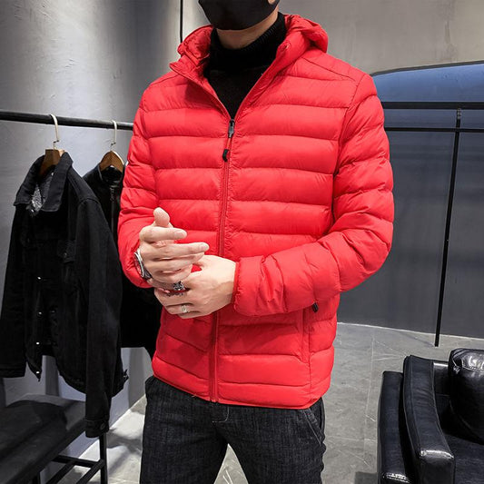 Winter Fashion Trend Men's Cotton Jacket Short Slim Casual Hooded Lightweight Warm Cotton Jacket