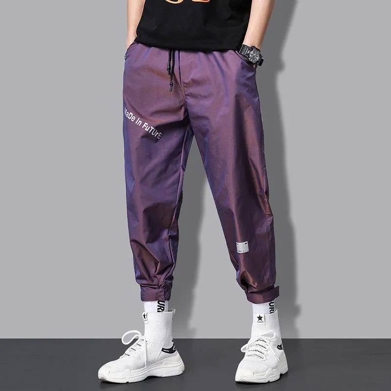 Spring and Summer Tie-foot Casual Pants Niche Hip-hop Reflective Trend Overalls Men's Nine-point Pants